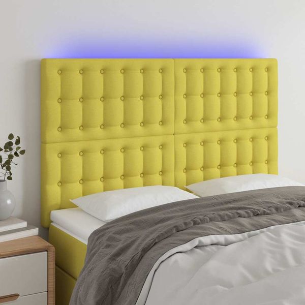 vidaXL Čelo postele s LED zelené 144x5x118/128 cm látka