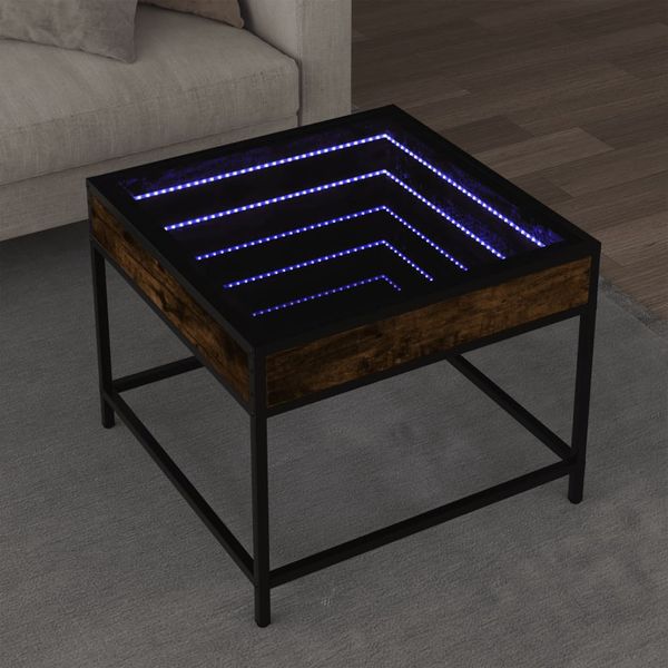 vidaXL Konferenčný stolík s nekonečnými LED dymový dub 50x50x41 cm