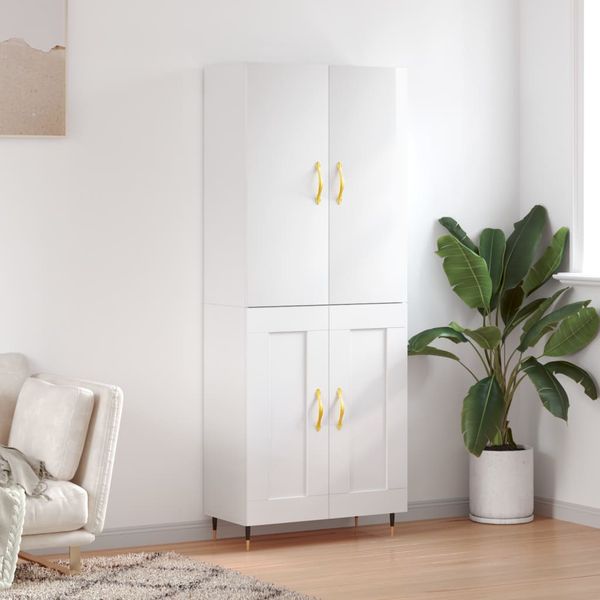 vidaXL Vysoká skrinka lesklá biela 69,5x34x180 cm spracované drevo