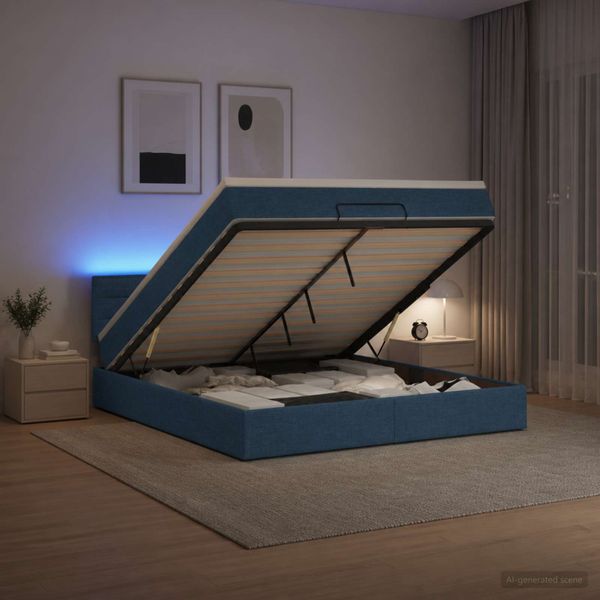 vidaXL Ottoman posteľ s matracom a LED Modrá 140 x 190 cm Látka