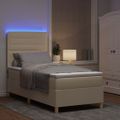 vidaXL LED box s pružinami s matracmi Krémová 90 x 200 cm látka