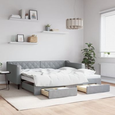vidaXL Rozkladacia denná posteľ so zásuvkami bledosivá 90x190 cm látka
