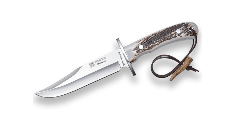 JOKER CC96 Bowie lovecký nôž 16 cm, paroh, kožené puzdro, šnúrka