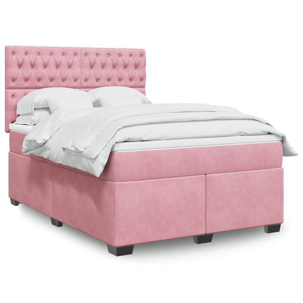 vidaXL Posteľný rám boxsping s matracom ružový 140x190 cm zamat
