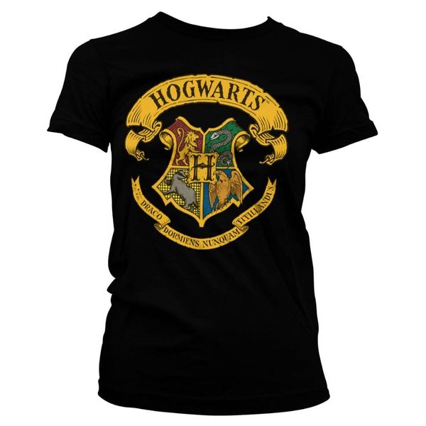 Dámske tričko Harry Potter - Bradavický erb, čierne