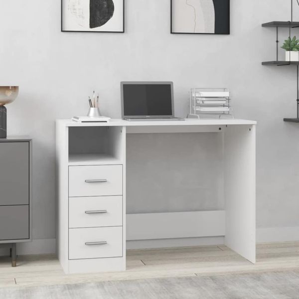 vidaXL Stolík so zásuvkami biely 102x50x76 cm spracované drevo