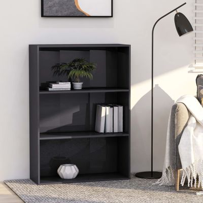 vidaXL Knižnica s 3 policami, lesklá sivá 80x30x114 cm, drevotrieska