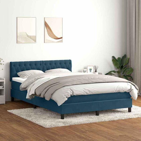 vidaXL Posteľný rám boxsping s matracom tmavomodrý 160x220 cm zamat