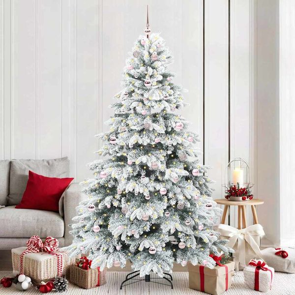 vidaXL Umelý vianočný stromček s 300 LED-i Biela 210 cm PE a PVC