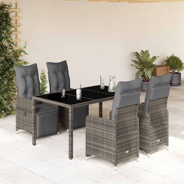 vidaXL 5-dielna záhradná bistro súprava s vankúšmi sivá polyratan