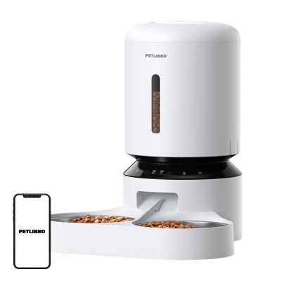 Dávkovač krmiva Petlibro Granary s dvojitou miskou, Wifi, 5 l (biely)