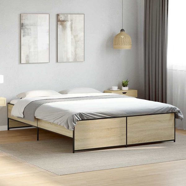 vidaXL Posteľný rám dub sonoma 150x200 cm kompozitné drevo a kov