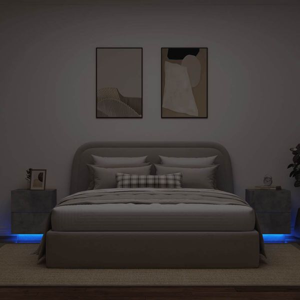 vidaXL Nočné stolíky s LED svetlami 2ks betónovo sivý kompozitné drevo