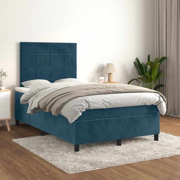 vidaXL Boxspring posteľ s matracom, tmavomodrá 120x190 cm, zamat