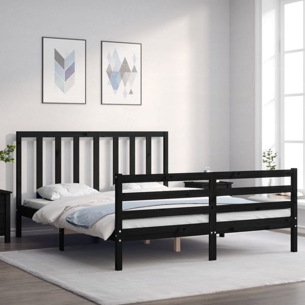 vidaXL Rám postele s čelom čierny masívne drevo King Size