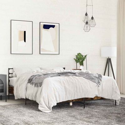 vidaXL Posteľný rám dymový dub 150x200 cm kompozitné drevo a kov