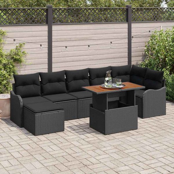 vidaXL Súprava záhradných pohoviek s vankúšom s úložiskom 8 pcs Čierna