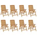 vidaXL Skladacie polohovacie kreslá s vankúšmi, 8 ks, masívne teakové drevo