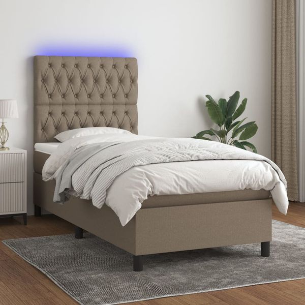 vidaXL Posteľ boxsping s matracom a LED sivohnedá 90x190 cm látka