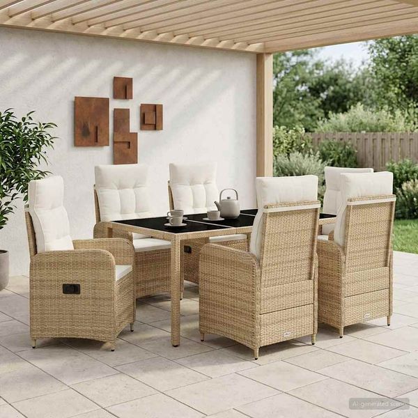 vidaXL Záhradná jedálenská súprava 7 pcs Bežová a smotanovo biela