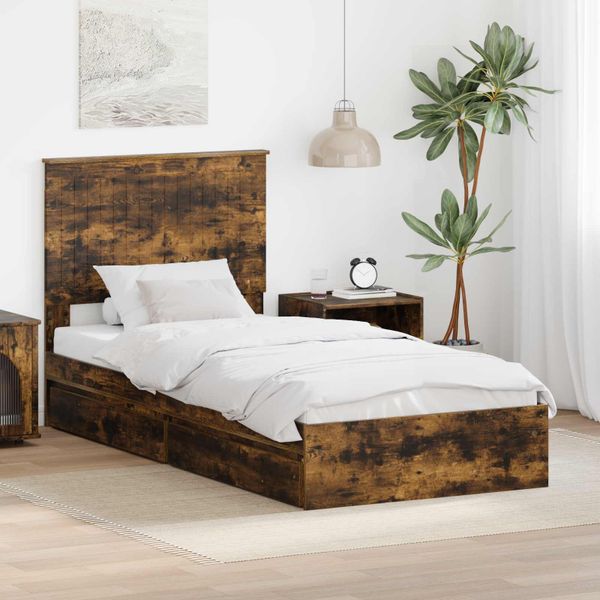 vidaXL Úložná posteľ Dymová dub 90 x 190 cm Kompozitné drevo