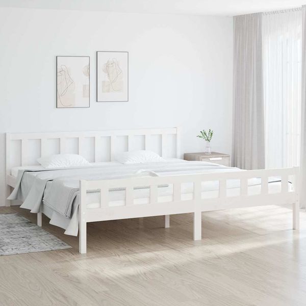 vidaXL Posteľný rám, biely, drevený masív 180x200 cm, Super King