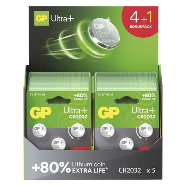 Lítiová gombíková batéria GP Ultra plus CR2032, 200 ks display box