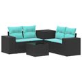 vidaXL Sada pohoviek 6 ks Čierna a modrá Poly ratan a oceľ