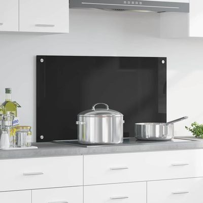vidaXL Kuchynský obklad Čierna 90 x 50 cm tvrdené sklo