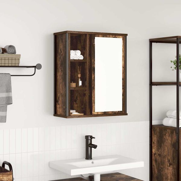 vidaXL Kúpeľňová skrinka so zrkadlom dymový dub 50x21x60 cm