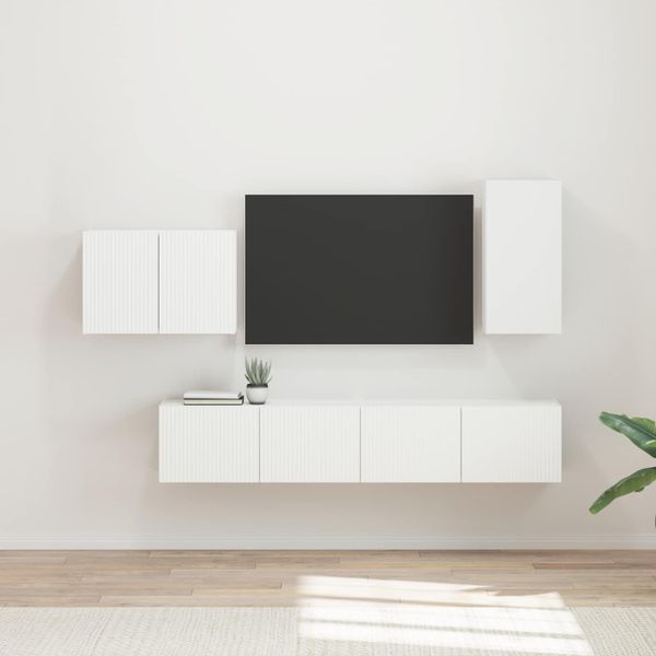 vidaXL Sada nástenného kabinetu na TV 4 pcs Biela Kompozitné drevo
