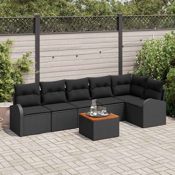 vidaXL Súprava záhradných pohoviek s úložiskom 7 pcs Čierna polyratan