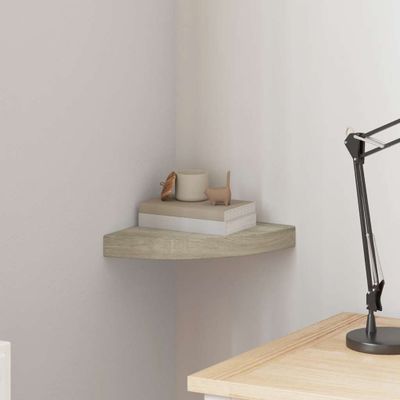vidaXL Plávajúca rohová polica, dubová 25x25x3,8 cm, MDF