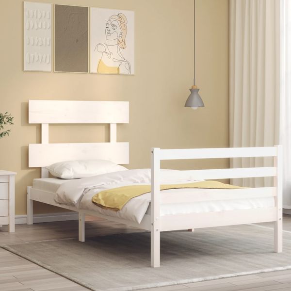 vidaXL Rám postele s čelom biely 100x200 cm masívne drevo