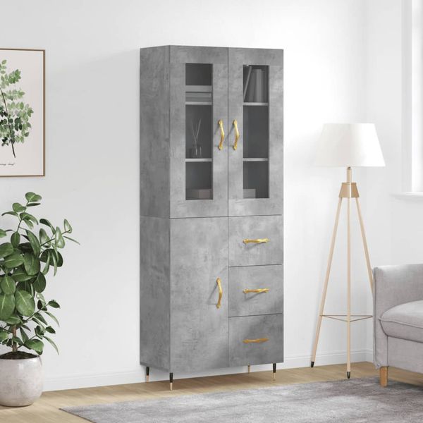 vidaXL Vysoká skrinka betónová sivá 69,5x34x180 cm spracované drevo