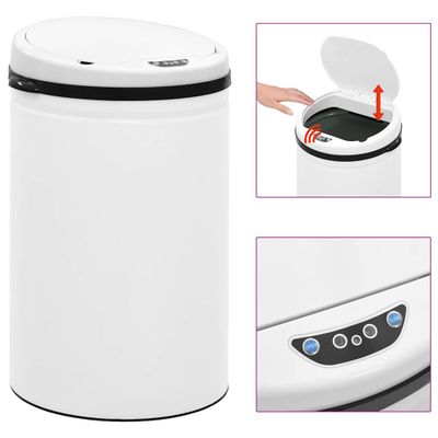 vidaXL Automatický odpadkový kôš, senzor 30 l, uhlíková oceľ, biely