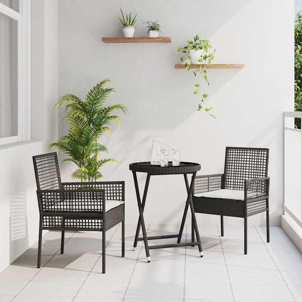 vidaXL Záhradný bistro set 3 pcs Čierna polyratan