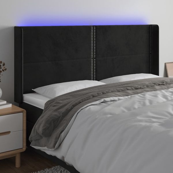 vidaXL Čelo postele s LED čierne 163x16x118/128 cm zamat