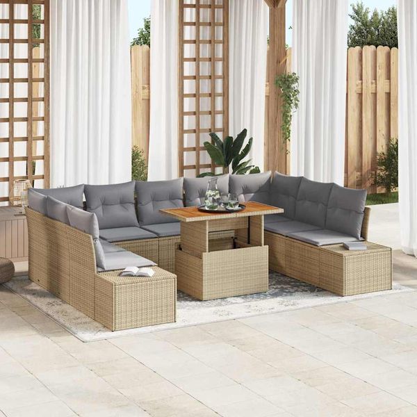 vidaXL Záhradný jedálenský set s vankúšom 10 pcs Béžová a šedá