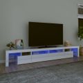 vidaXL TV skrinka s LED svetlami lesklá biela 260x36,5x40 cm