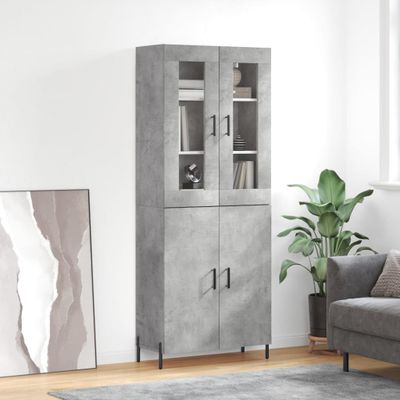 vidaXL Vysoká skrinka betónová sivá 69,5x34x180 cm spracované drevo
