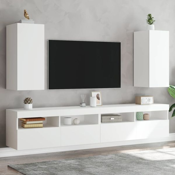 vidaXL TV nástenné skrinky s LED svetlami 2 ks biele 30,5x35x70 cm