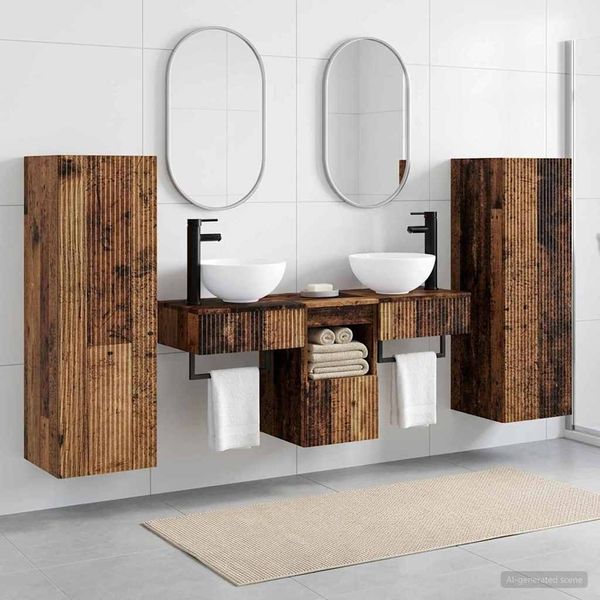 vidaXL Sada kúpeľňového nábytku 5 ks Staré drevo 33 x 34,5 x 100 cm