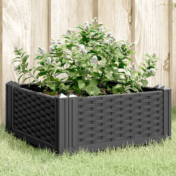 vidaXL Záhradný kvetináč s kolíkmi čierny 42,5x42,5x28,5 cm PP
