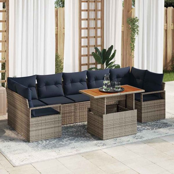 vidaXL Súprava záhradných pohoviek 8 pcs Šedá a námornícka modrá