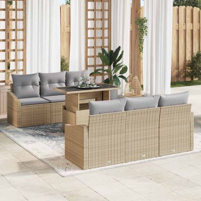 vidaXL Súprava záhradných pohoviek 7 pcs Beige a svetlo šedá polyratan