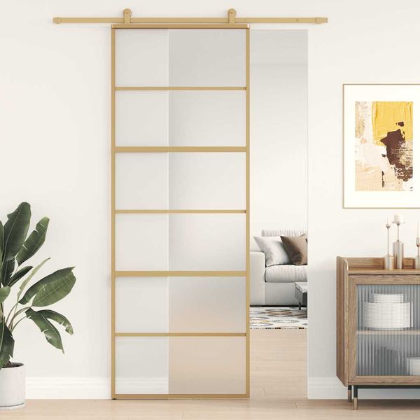 vidaXL Posuvné dvere zlaté 76x205 cm matné ESG sklo a hliník