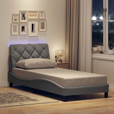 vidaXL Rám postele s LED bez matraca bledosivý 90x200 cm látka