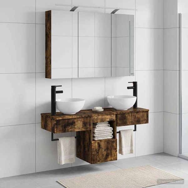vidaXL Set kabinetov do kúpeľne 4 pcs Dymový dub 100 x 14,5 x 70 cm