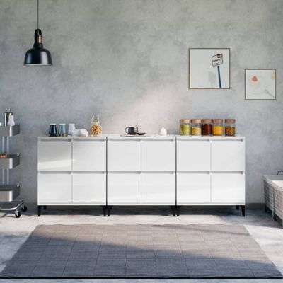 vidaXL Komody 3 ks lesklé biele 60x35x70 cm kompozitné drevo